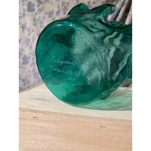 Pellegano Teal Aqua Art Glass Handkerchief Bowl 4.5" tall - Picture 8 of 10